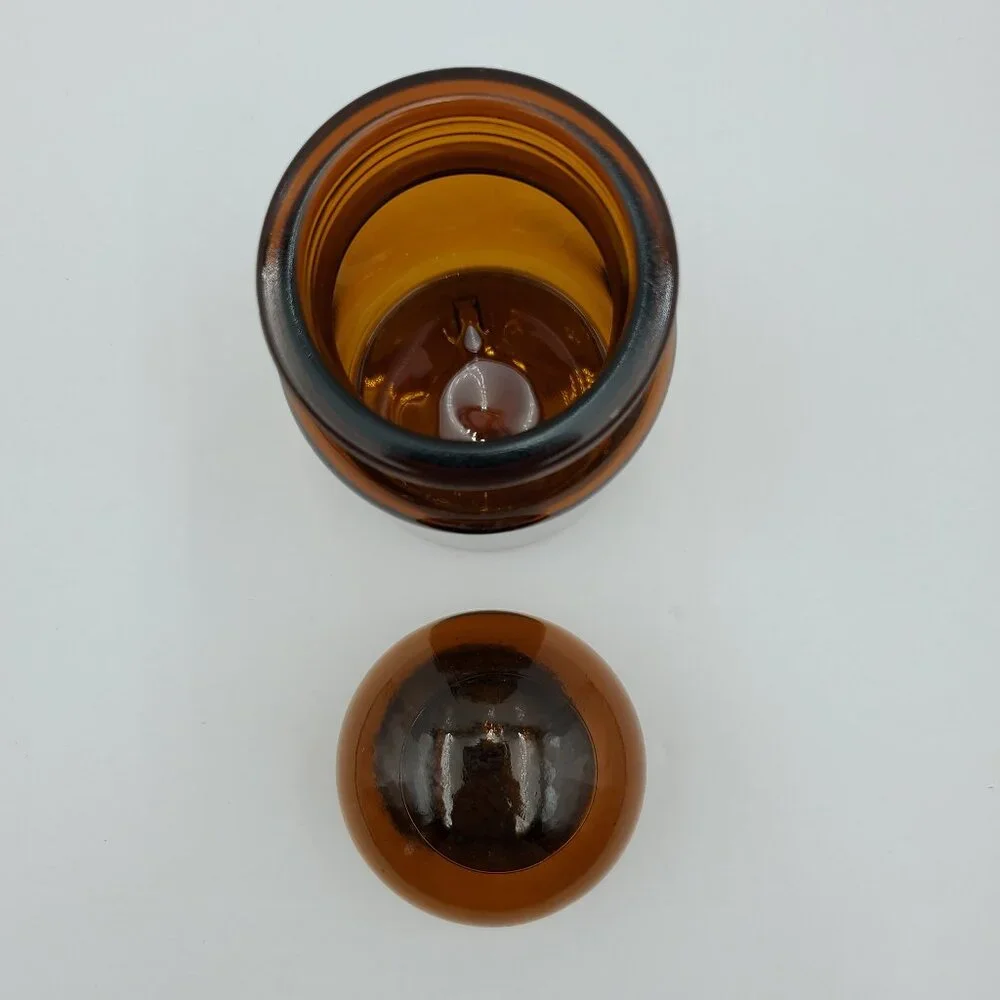 Small Amber Apothecary Jar Bubble Lid Brown Glass Canister Made in Belgium